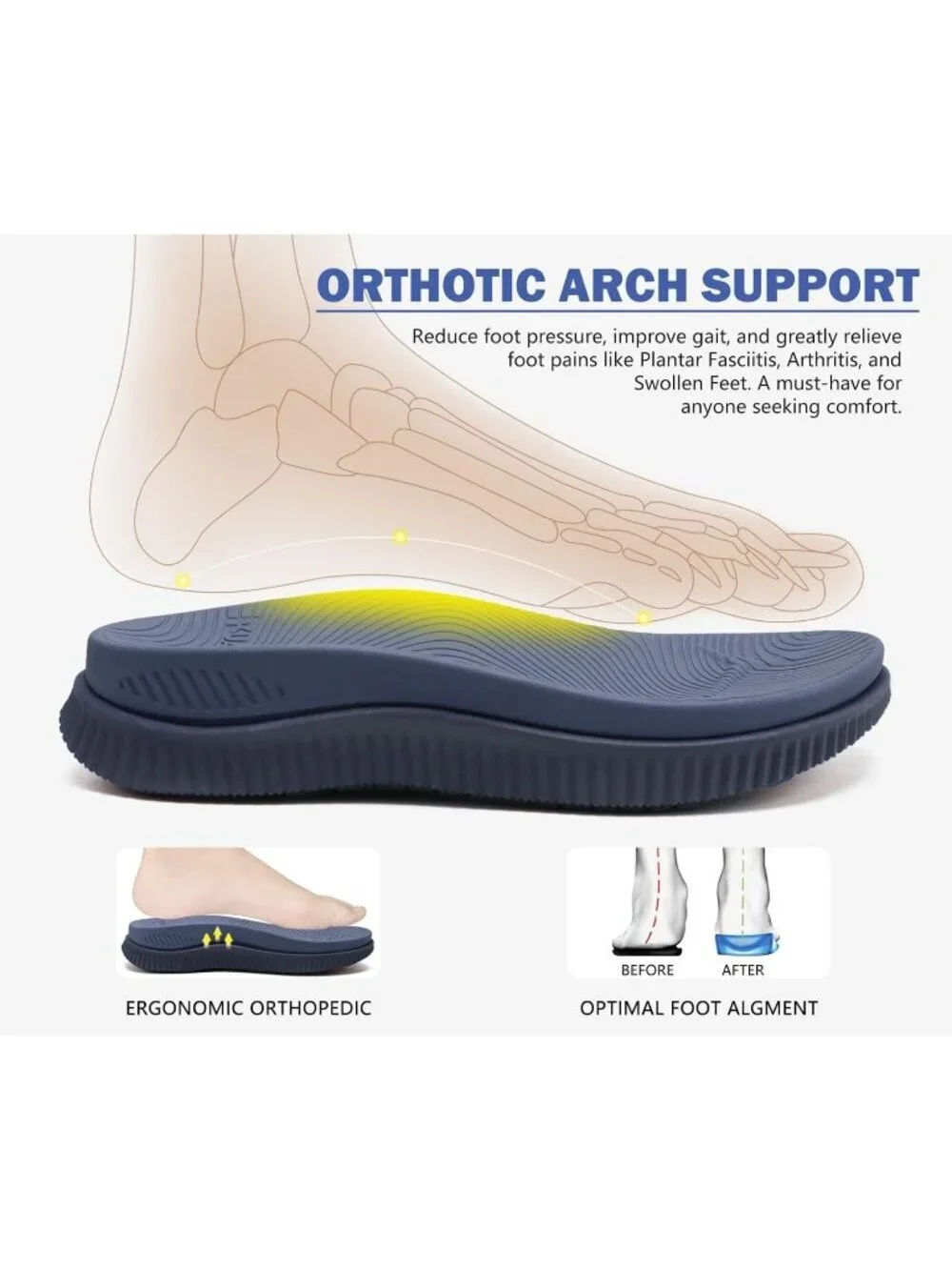 Men Dark Blue Adjustable Thick Athletic Cushion Orthotic Flip Flops Sandal Shoes